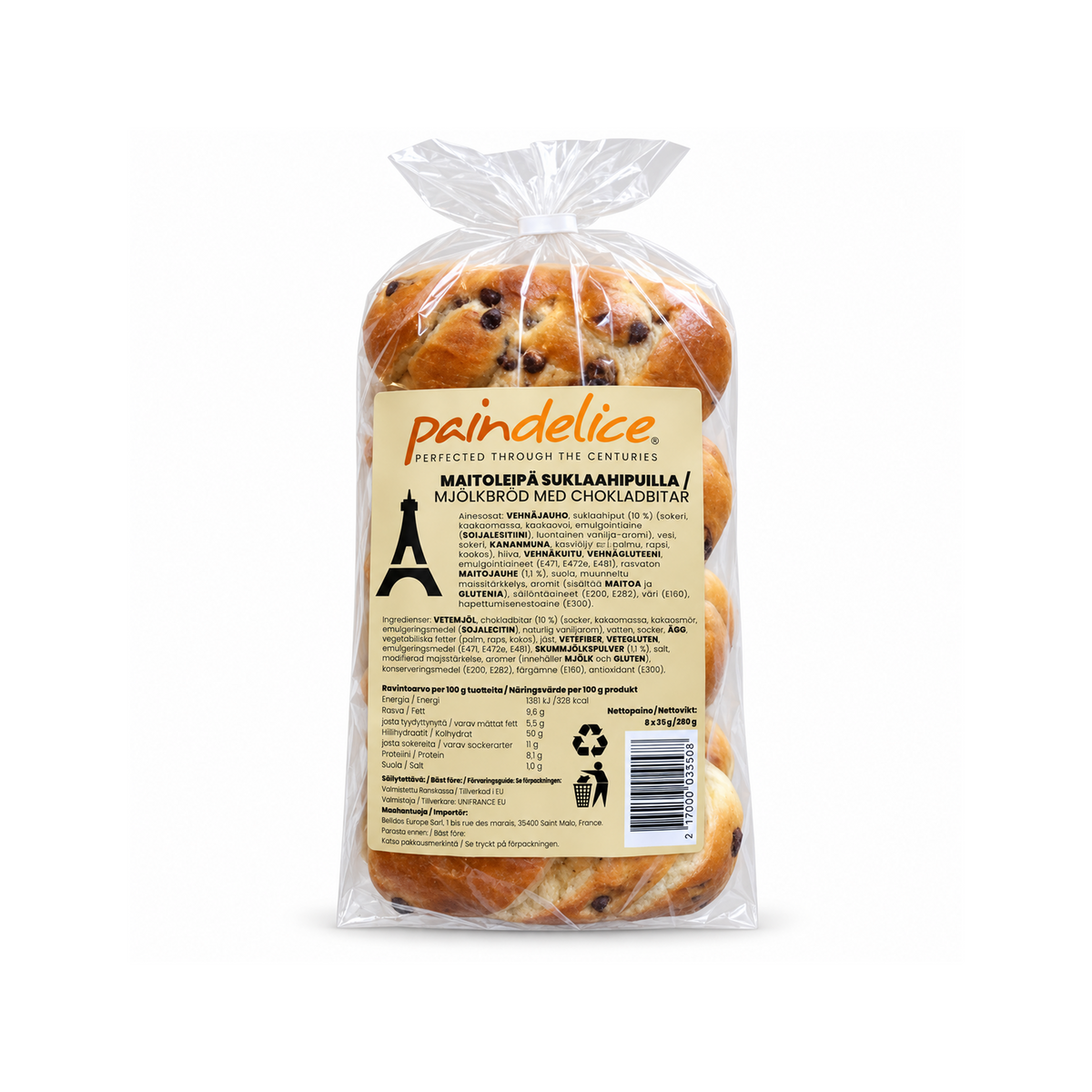 Chocolate Chip Milk Rolls - 8 × 35 g / 280 g